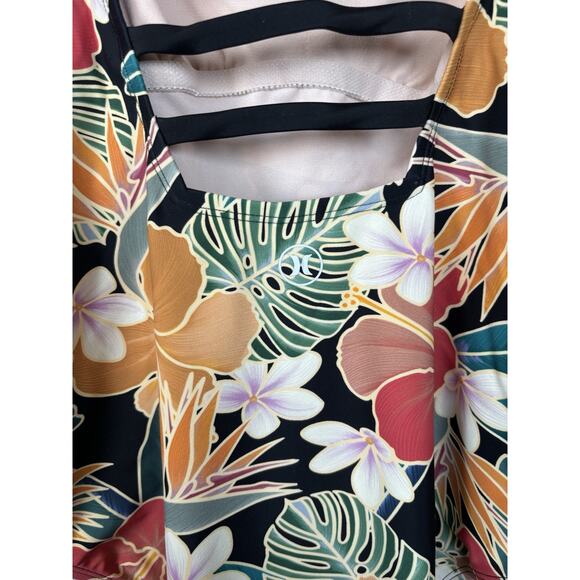Hurley One Piece Swim XL Tropical Floral Burgundy White‎ Orange Hawaiian EUC - Picture 5 of 10